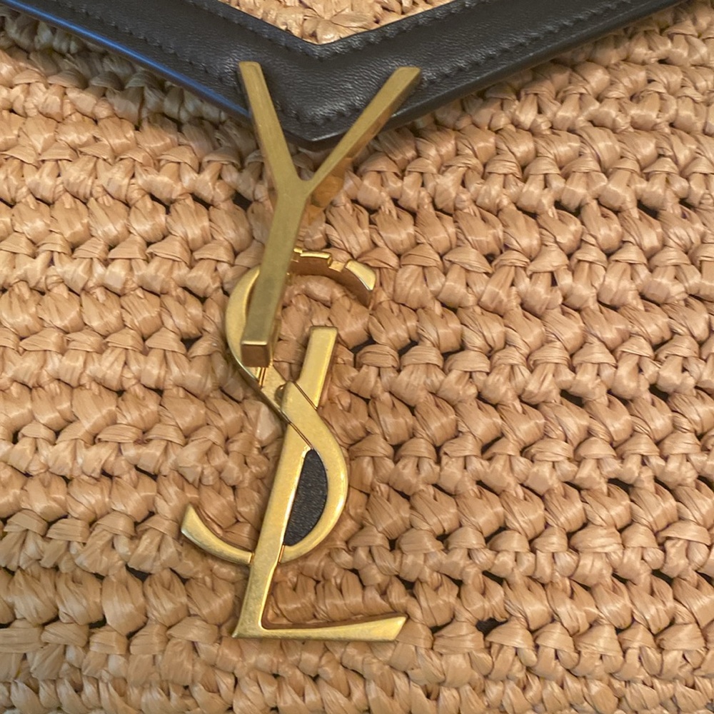 SAINT LAURENT Cassandra Mini raffia and leather top-handle bag - Picture 11 of 14